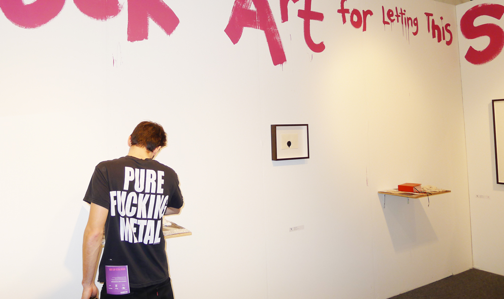 Natascha Stellmach, Installation view (detail) with visitor at Pulse Miami 2011