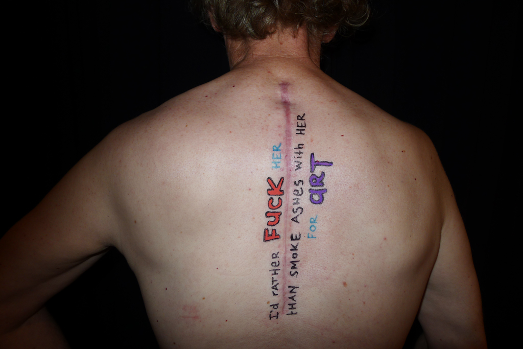 Natascha Stellmach, Nigel wearing wankerette, Sydney, 2012