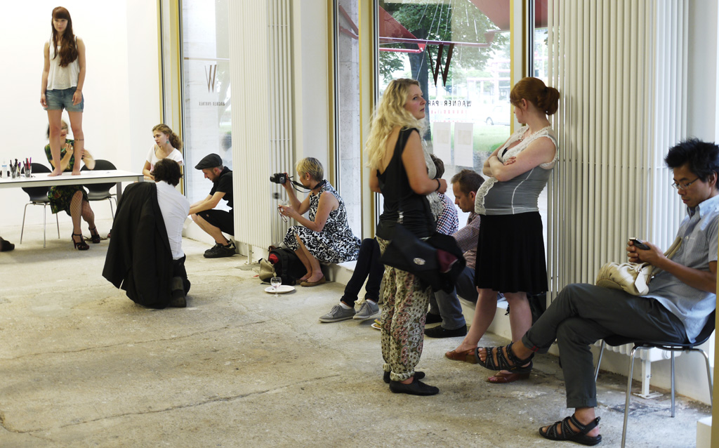 Queueing up for a Stellmach pen tattoo during the Agent Provocateur happening at Wagner+Partner, 2012