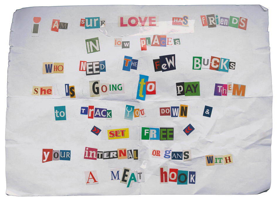 Natascha Stellmach, Threat by Mr Bell, Australia (sent to the artist), ink on photo rag, 30 x 40 cm, 2010