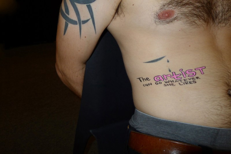 Ian wearing Unregistered User, Seattle, ink on photo rag, 40 x 60cm, 2012