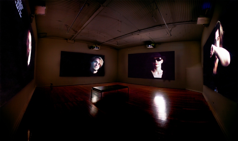 Installation view from Complete Burning Away: Who will smoke the ashes of Kurt Cobain?. 4-channel video, sound, 10:03 min, PICA, Australia, 2010, photo by Bewley Shaylor