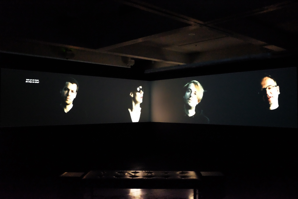 Natascha Stellmach, Installation view: Who will smoke the ashes of Kurt Cobain?, 2-channel video projection, sound, 10:06 min, dimensions variable, Latrobe University Visual Arts Centre, Bendigo, Australia, 2013