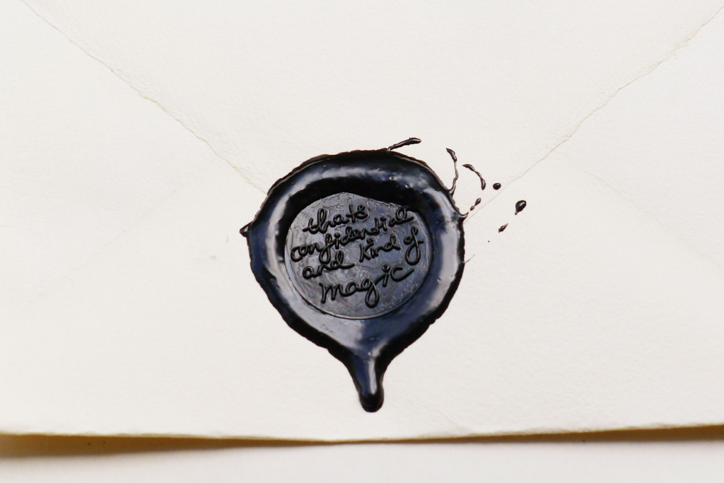 Natascha Stellmach, Artist Statement (detail), 2010, wax seal in artist’s handwriting on paper envelope with unique message sealed inside, 35 x 29 x 5.5 cm (framed), multiple 2/12