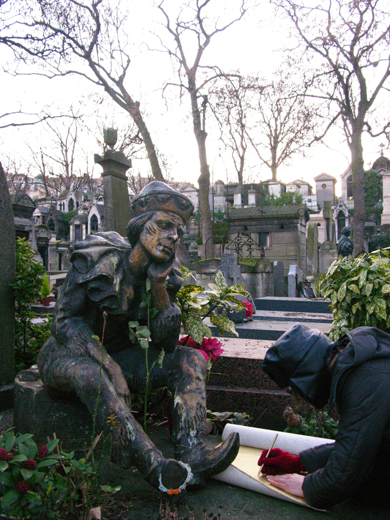 BORIS + NATASCHA at Vaslav Nijinsky's grave, making Kiss In Vain, Montmartre cemetery, Paris, 2010