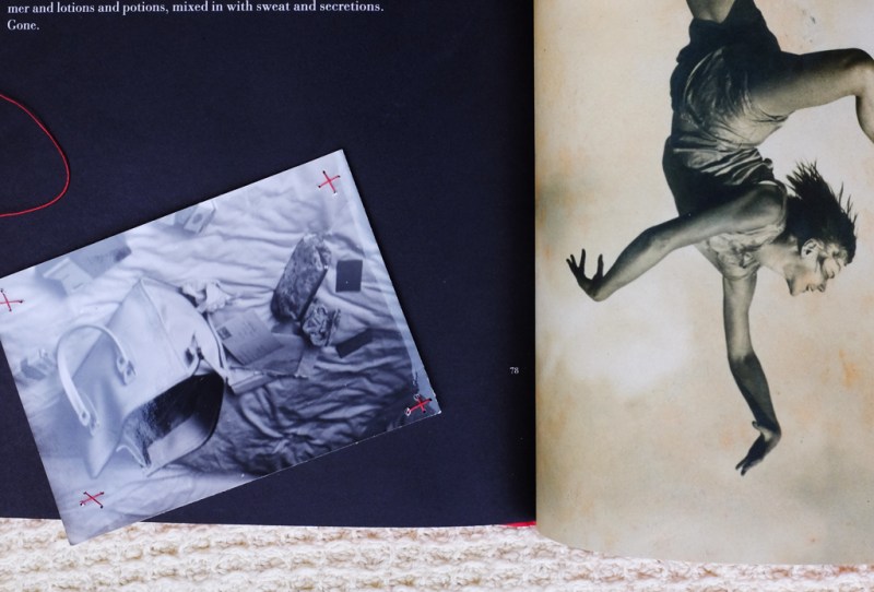 Natascha Stellmach, The Book of Back (detail), 2007, offset printing on paper, thread, photograph, DVD, linen, limited ed. 49/123, p. 78–9