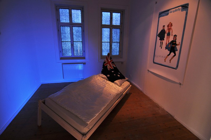 © Natascha Stellmach, Installation view: The Book of Back, mixed media, video (Oi Oi Oi), photograph, ACC Galerie Weimar, 2009