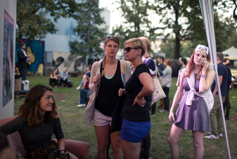 Spectators outside The Letting Go Installation at Berlin Festival, photo by Michael Lelliott
