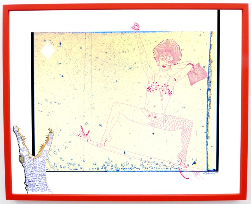 Natascha Stellmach, Crystal, 2014, ink and pen on photo paper, 69 x 86 cm, unique, red frame