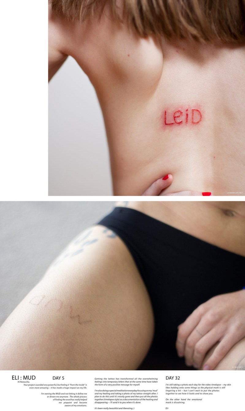 Day 1, LaNadine's 'Leid' & Day 9, Eli's 'Mud', 150 x 100cm, detail from 8m x 1.5m wallpaper installation, 2015